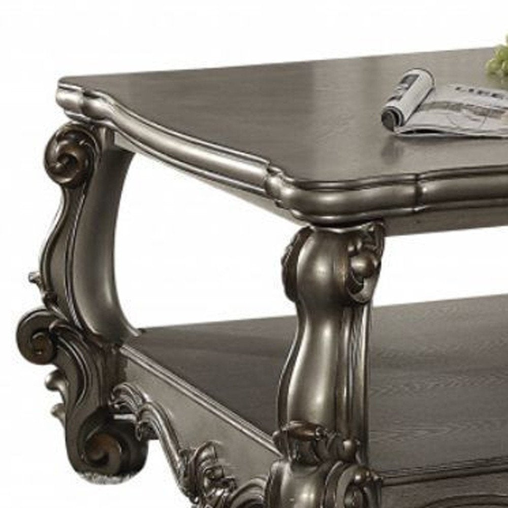 Gray Wood and Polyresin Coffee Table with Shelf - 59-inch