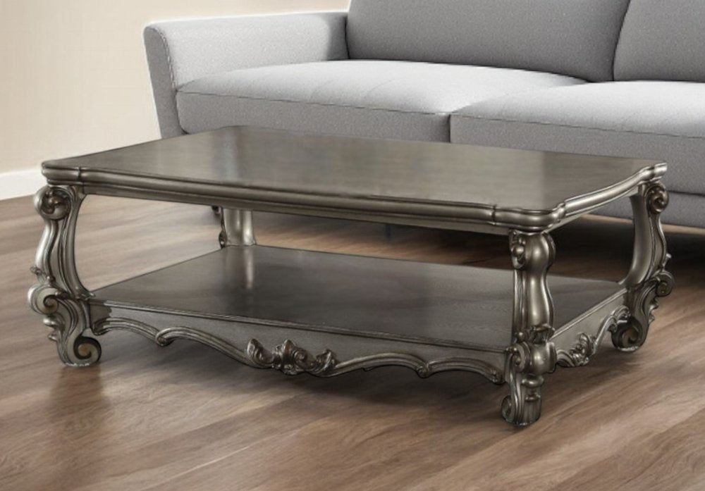 Gray Wood and Polyresin Coffee Table with Shelf - 59-inch