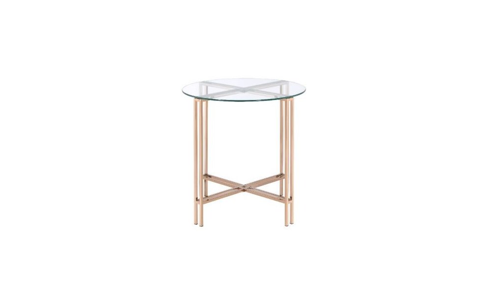 Champagne and Clear Glass and Metal Round End Table - 24-inch