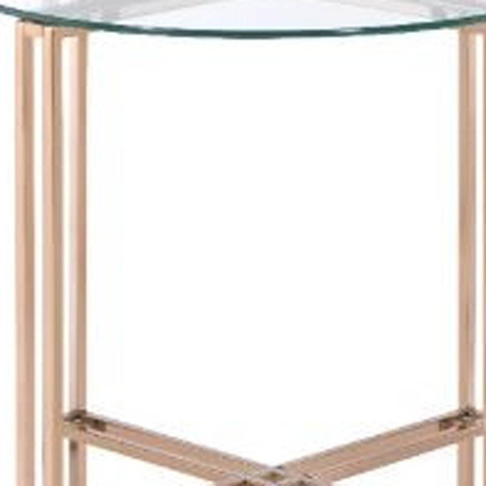 Champagne and Clear Glass and Metal Round End Table - 24-inch