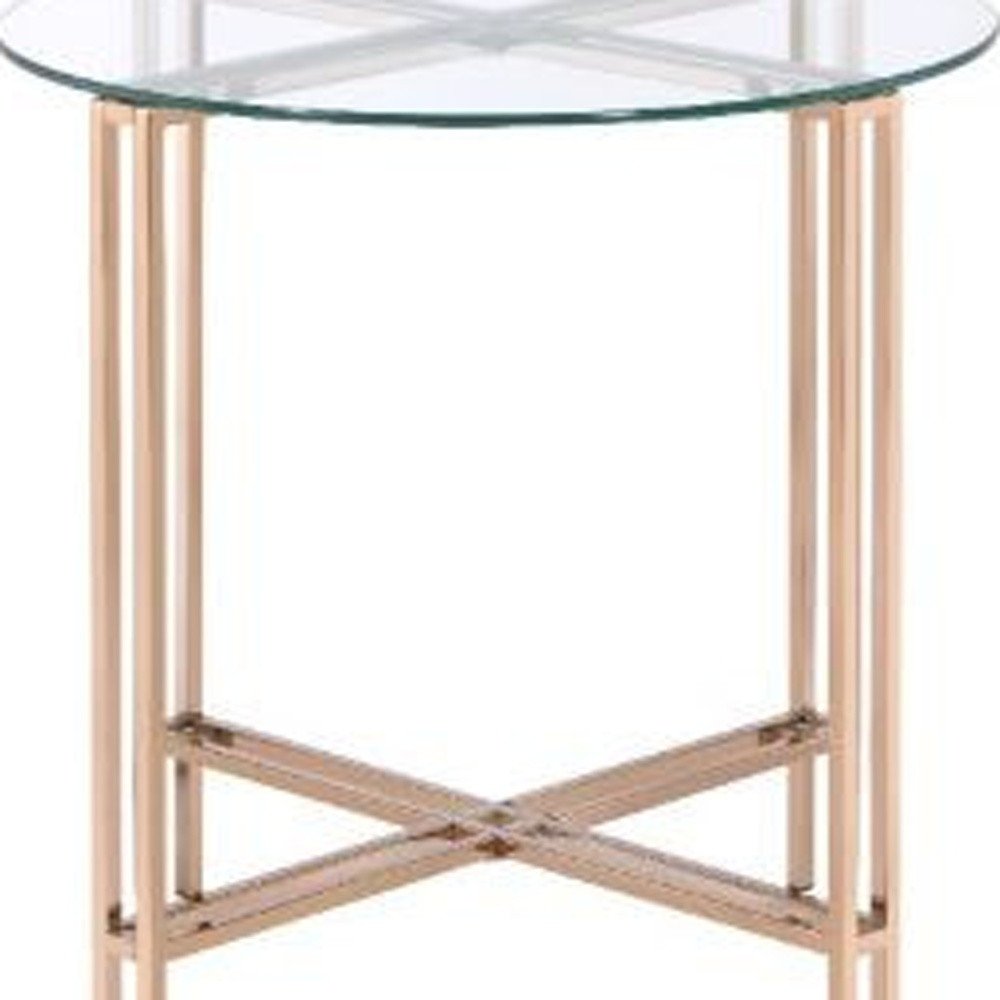 Champagne and Clear Glass and Metal Round End Table - 24-inch