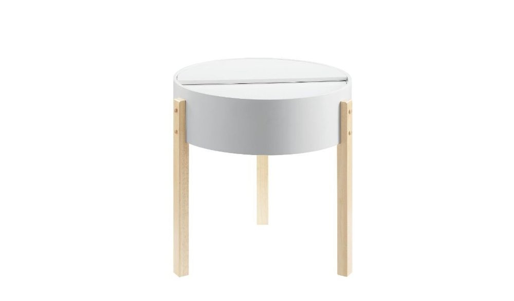 Natural Brown and White Manufactured Wood and Solid Wood Round End Table