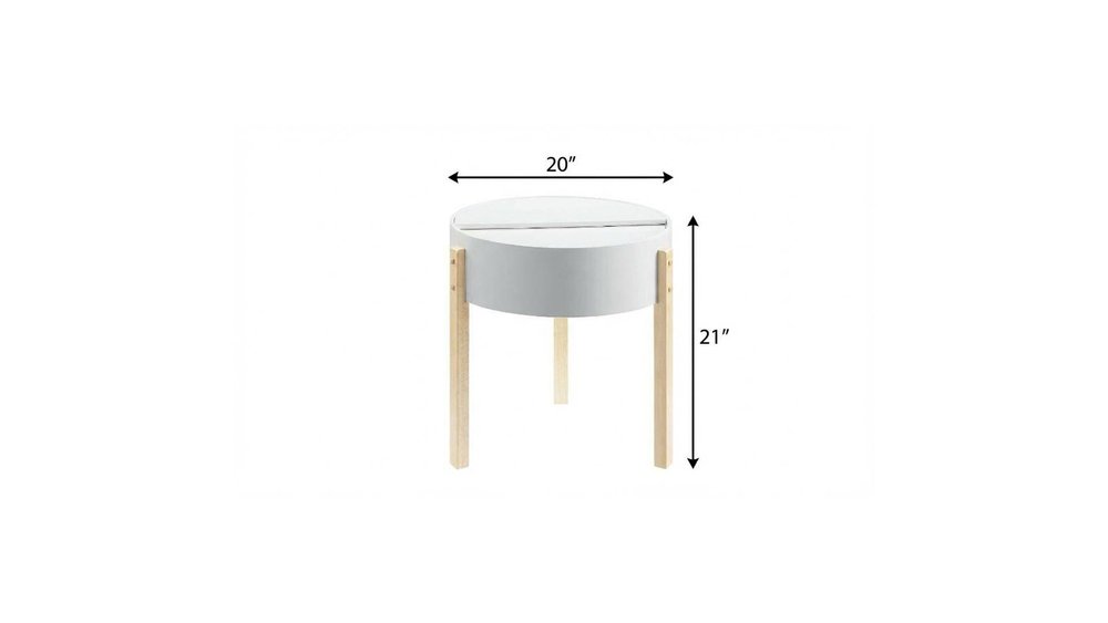 Natural Brown and White Manufactured Wood and Solid Wood Round End Table