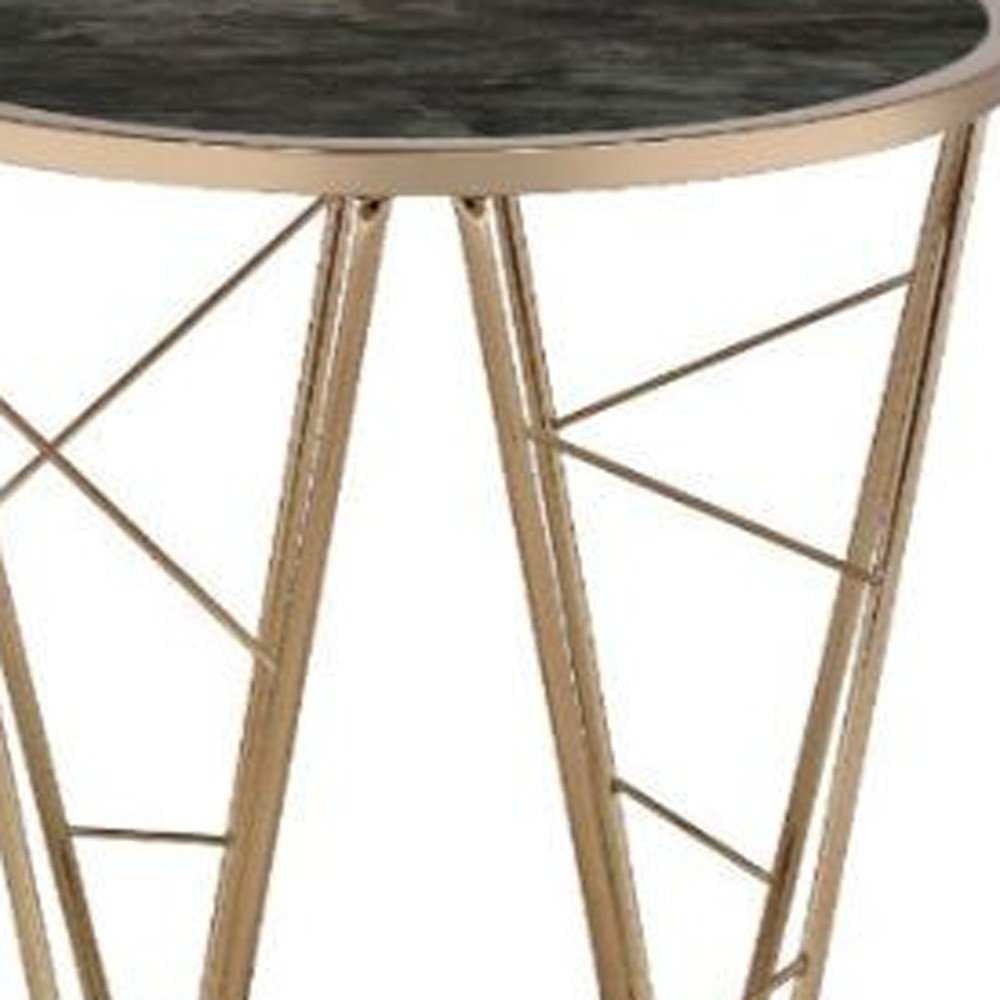 Champagne and Black Faux Marble Glass and Metal Round End Table