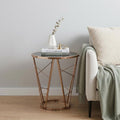 Champagne and Black Faux Marble Glass and Metal Round End Table