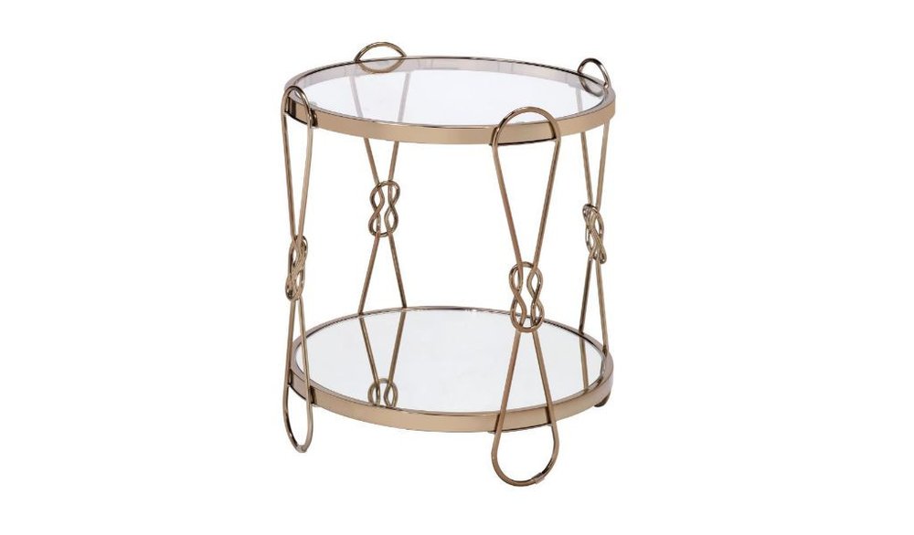 Gold Mirrored and Metal Round End Table with Shelf - 23-inch