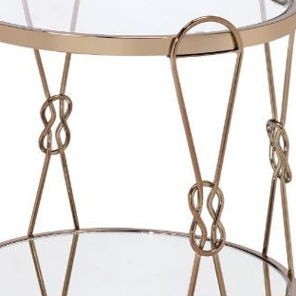 Gold Mirrored and Metal Round End Table with Shelf - 23-inch