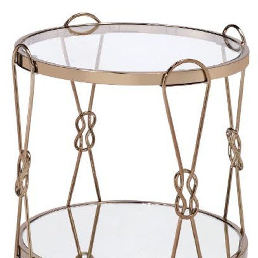 Gold Mirrored and Metal Round End Table with Shelf - 23-inch