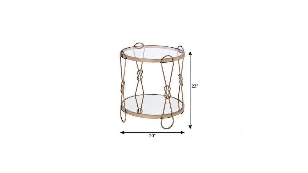 Gold Mirrored and Metal Round End Table with Shelf - 23-inch