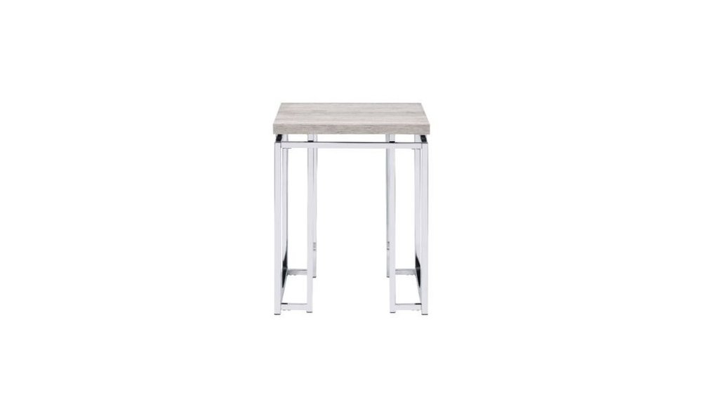 Chrome and Natural Oak Manufactured Wood and Metal Square End Table