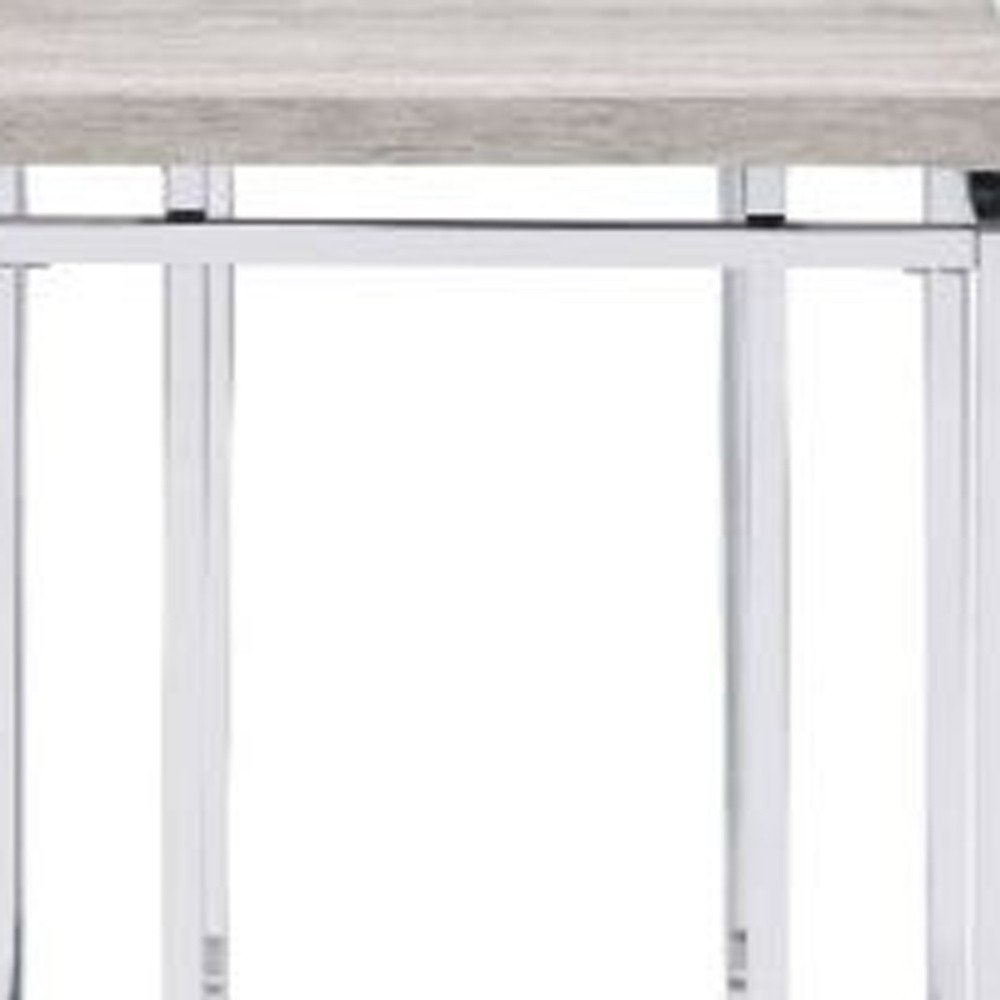 Chrome and Natural Oak Manufactured Wood and Metal Square End Table