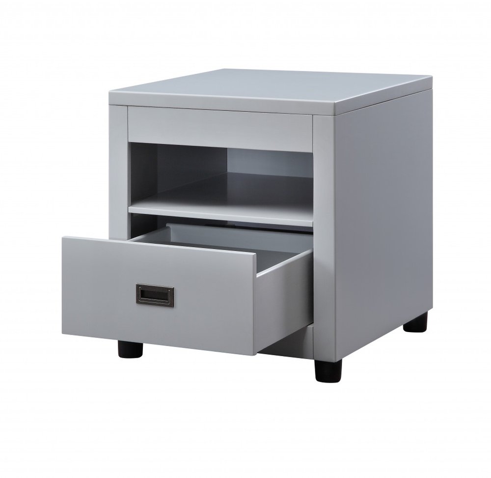 Dove Gray Square End Table with Drawer and Shelf - 24-inch