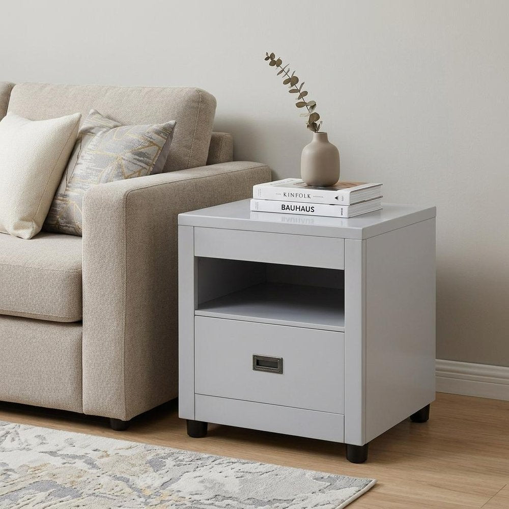 Dove Gray Square End Table with Drawer and Shelf - 24-inch