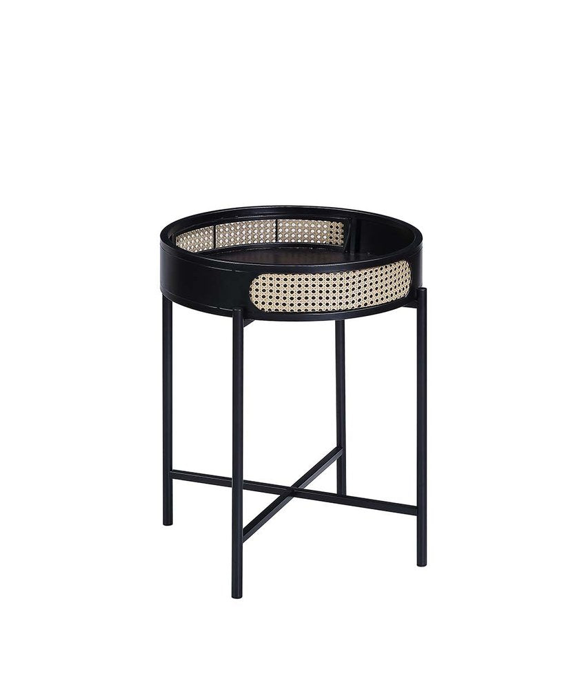Black Melamine Veneer and Manufactured Wood Round End Table - 24-inch