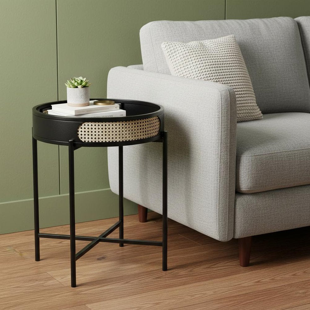 Black Melamine Veneer and Manufactured Wood Round End Table - 24-inch