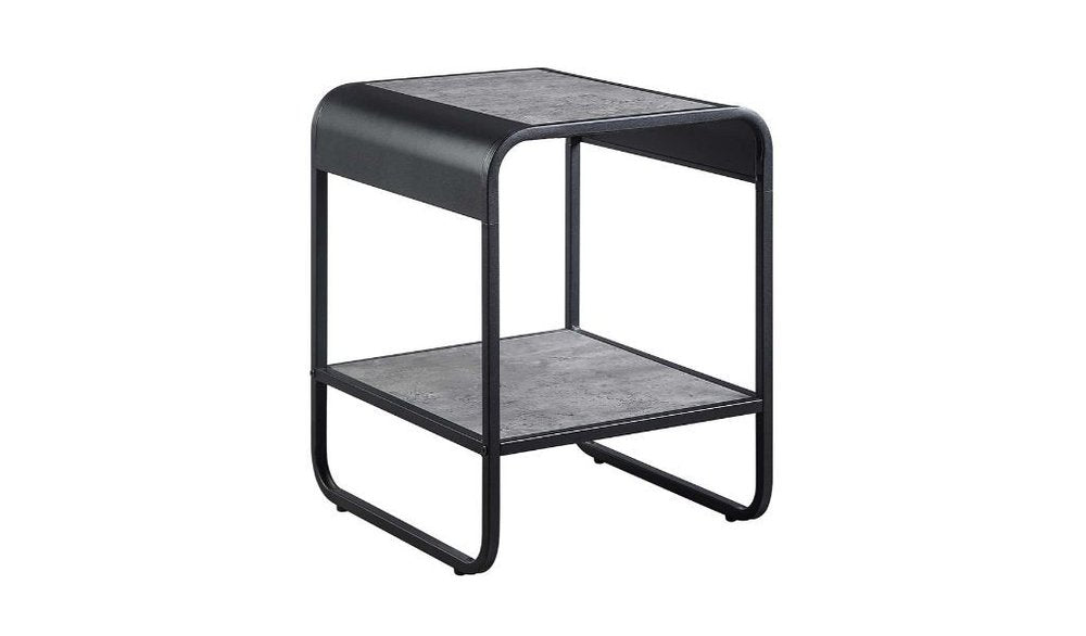Black and Concrete Gray Manufactured Wood and Metal Rectangular End Table with Shelf