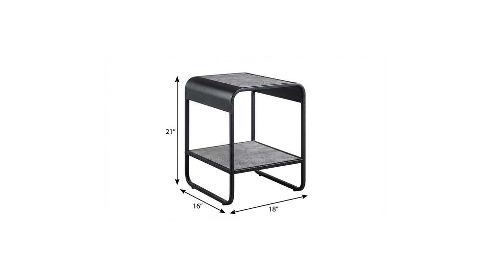 Black and Concrete Gray Manufactured Wood and Metal Rectangular End Table with Shelf