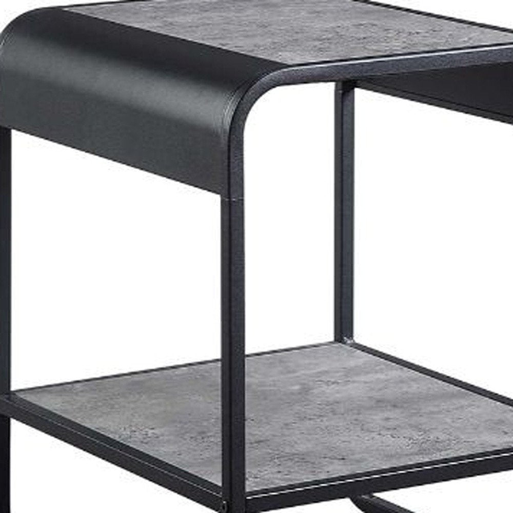 Black and Concrete Gray Manufactured Wood and Metal Rectangular End Table with Shelf