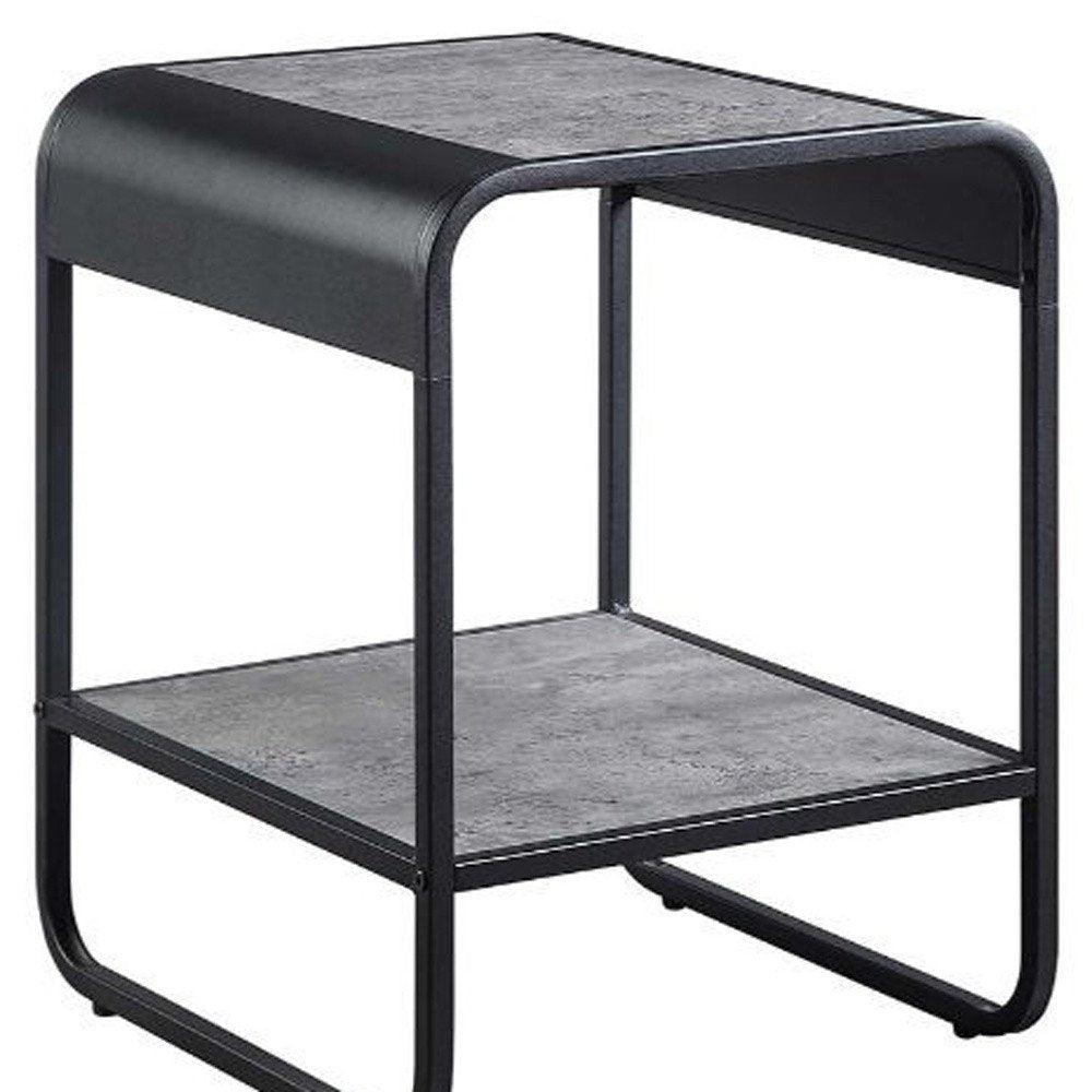 Black and Concrete Gray Manufactured Wood and Metal Rectangular End Table with Shelf