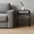 Black and Gray Wood and Metal Square End Table with Drawer and Shelf
