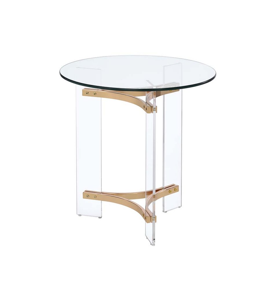 Gold and Clear Glass and Metal Round End Table - 24-inch