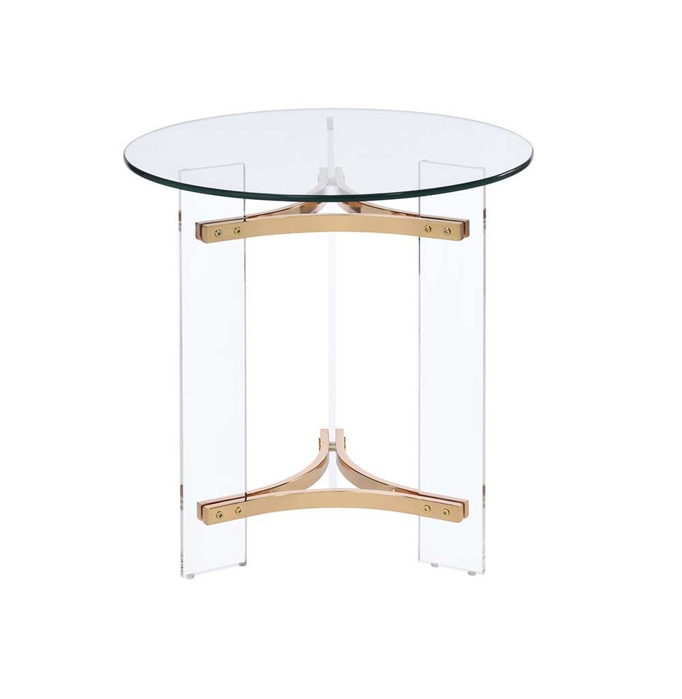 Gold and Clear Glass and Metal Round End Table - 24-inch