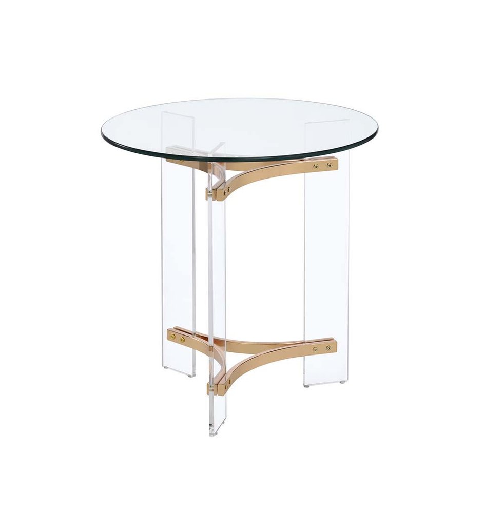 Gold and Clear Glass and Metal Round End Table - 24-inch
