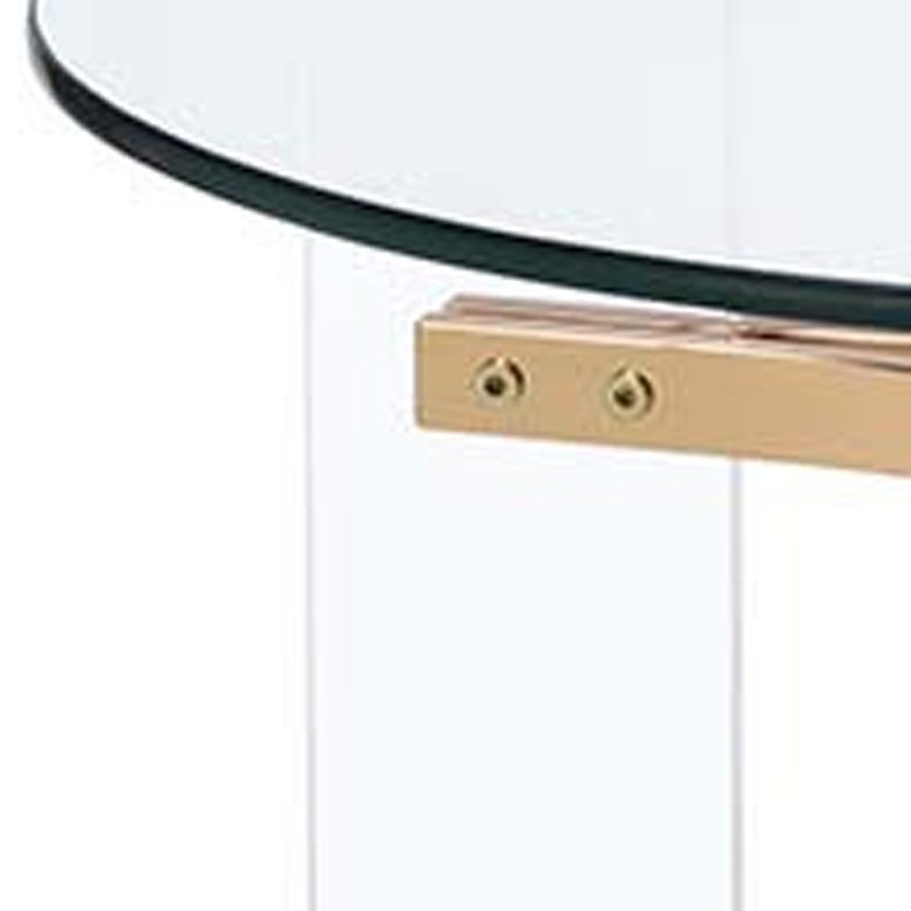 Gold and Clear Glass and Metal Round End Table - 24-inch