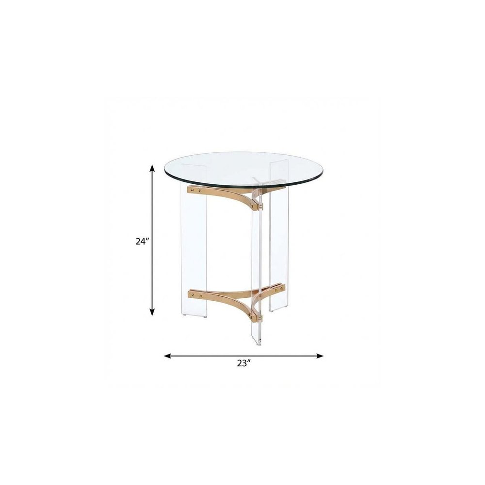 Gold and Clear Glass and Metal Round End Table - 24-inch