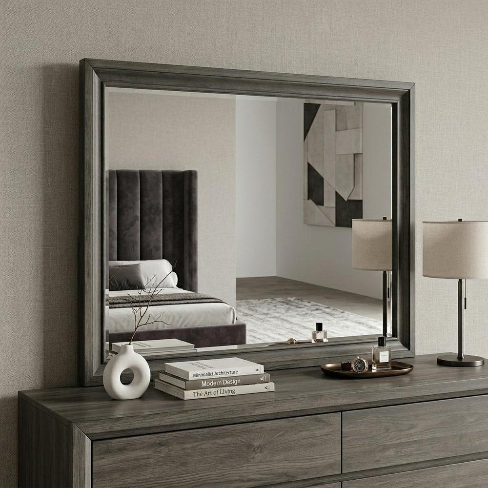 Gray Wood Framed Mounted Dresser Mirror - 36-inch