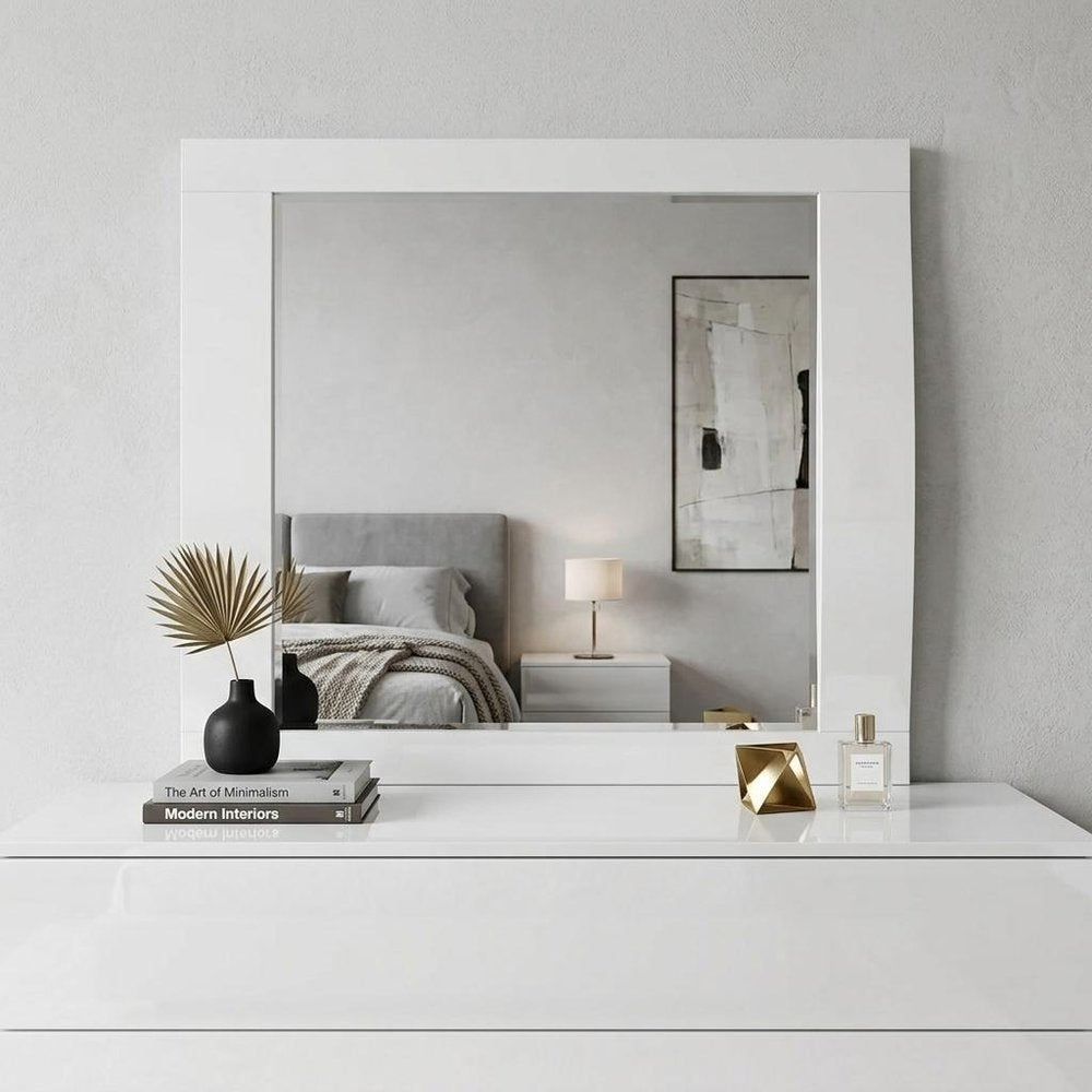 White Wood Framed Mounted Dresser Mirror - 37-inch