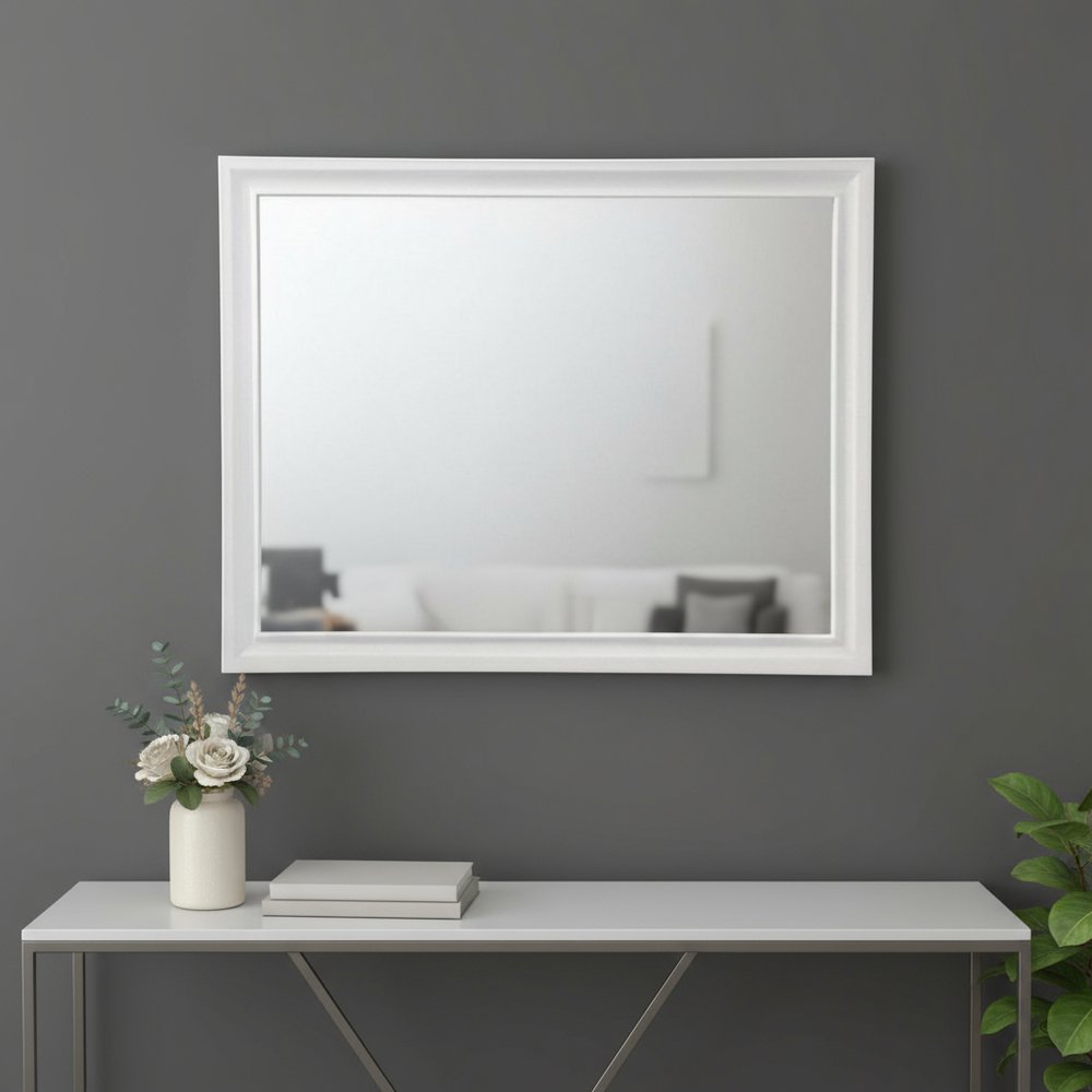 White Wood Framed Mounted Dresser Mirror - 36-inch