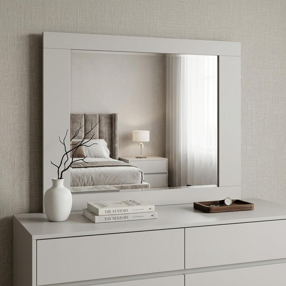 White Square Wood Framed Mounted Dresser Mirror - 37-inch
