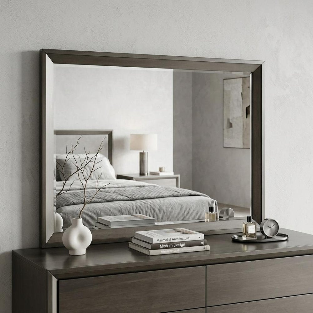 Gray Wood Framed Mounted Dresser Mirror - 32-inch