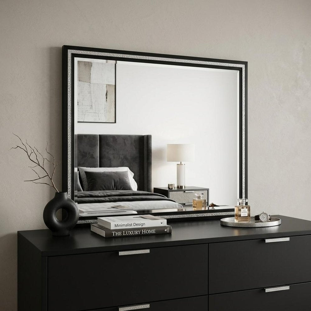 Black Wood Framed Mounted Dresser Mirror - 35-inch