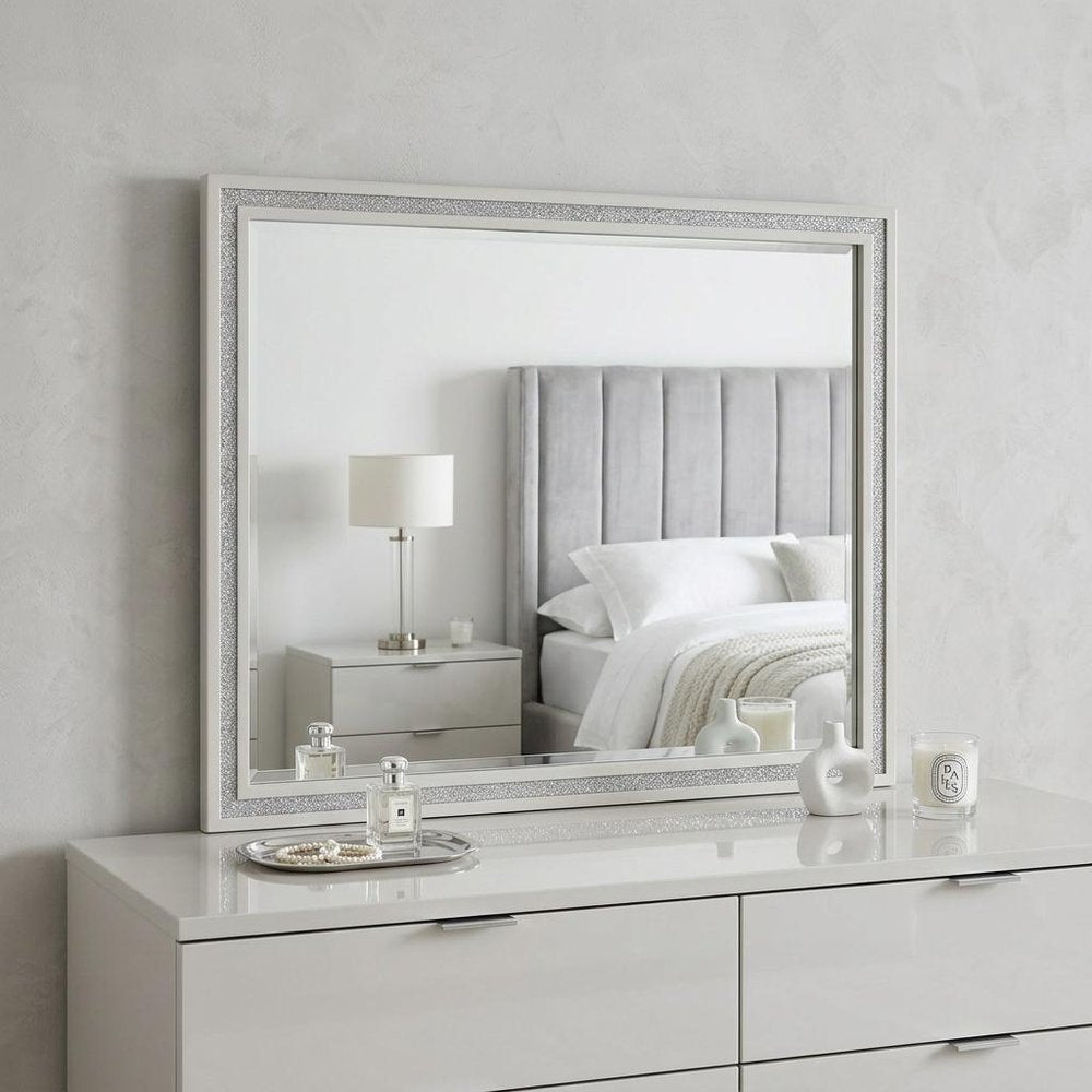 White Wood Framed Mounted Dresser Mirror - 35-inch