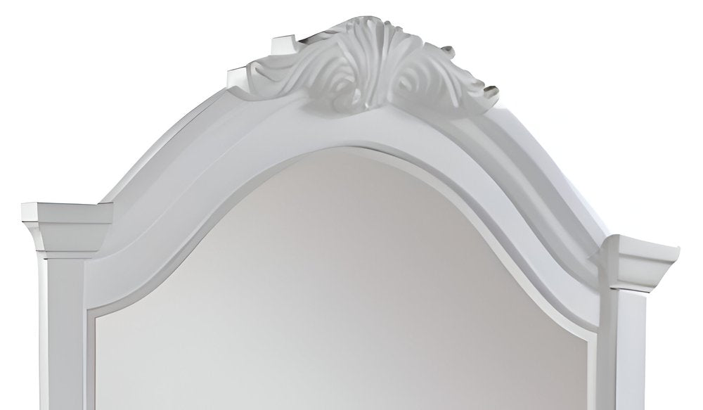 White Solid Wood Crowned Top Dresser Mount Framed Mirror - 43-inch