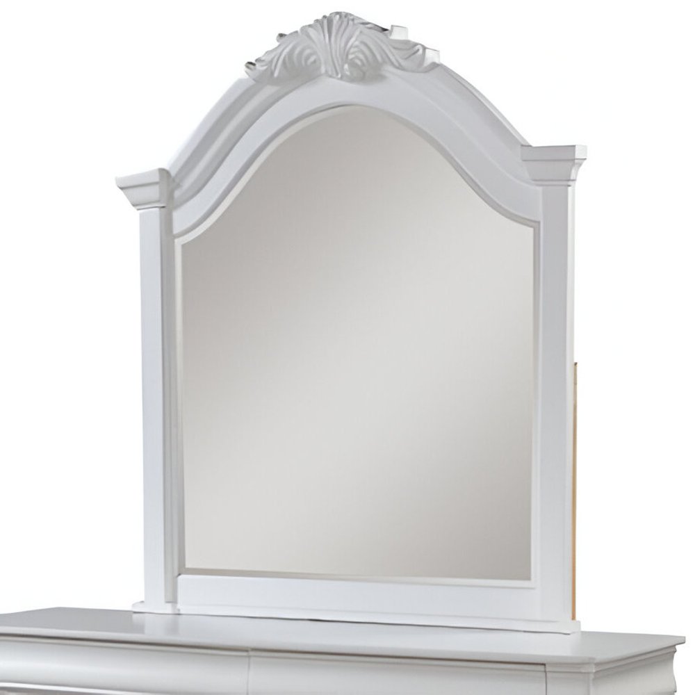 White Solid Wood Crowned Top Dresser Mount Framed Mirror - 43-inch