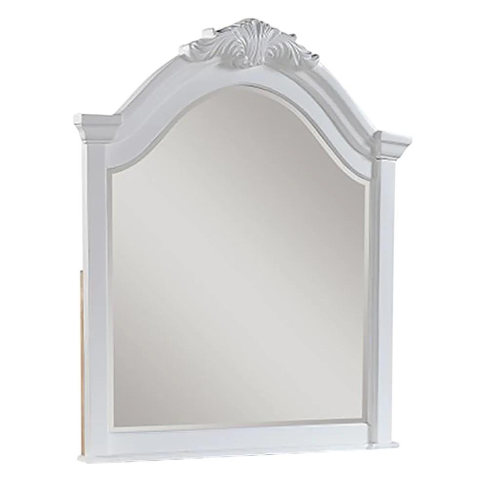 White Solid Wood Crowned Top Dresser Mount Framed Mirror - 43-inch