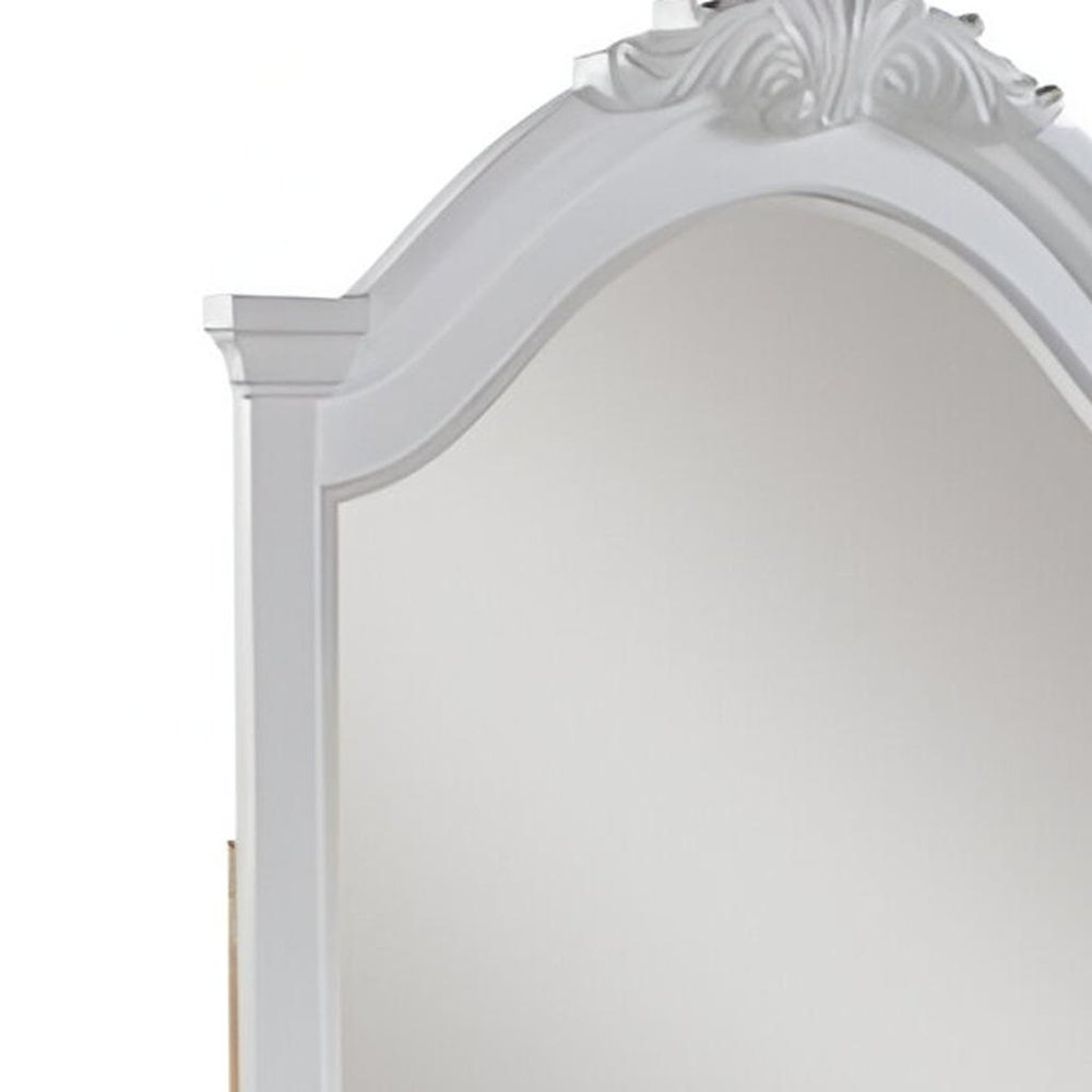 White Solid Wood Crowned Top Dresser Mount Framed Mirror - 43-inch