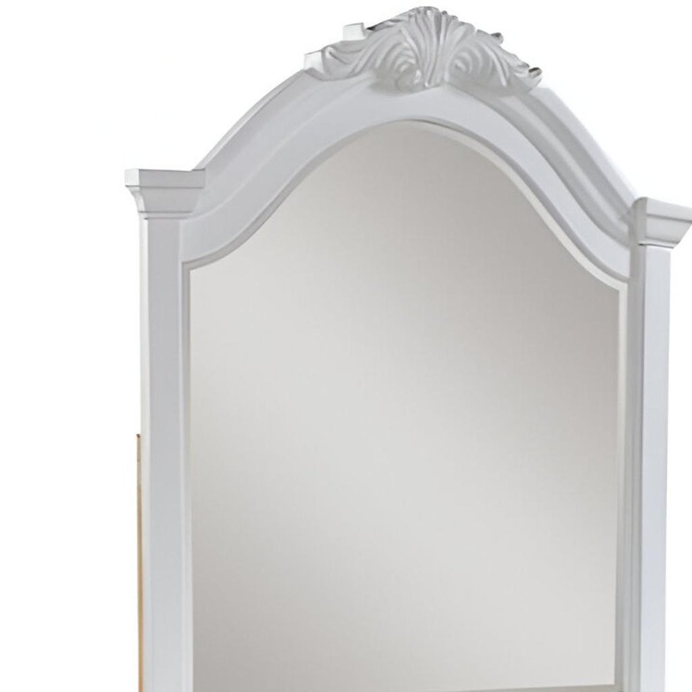 White Solid Wood Crowned Top Dresser Mount Framed Mirror - 43-inch