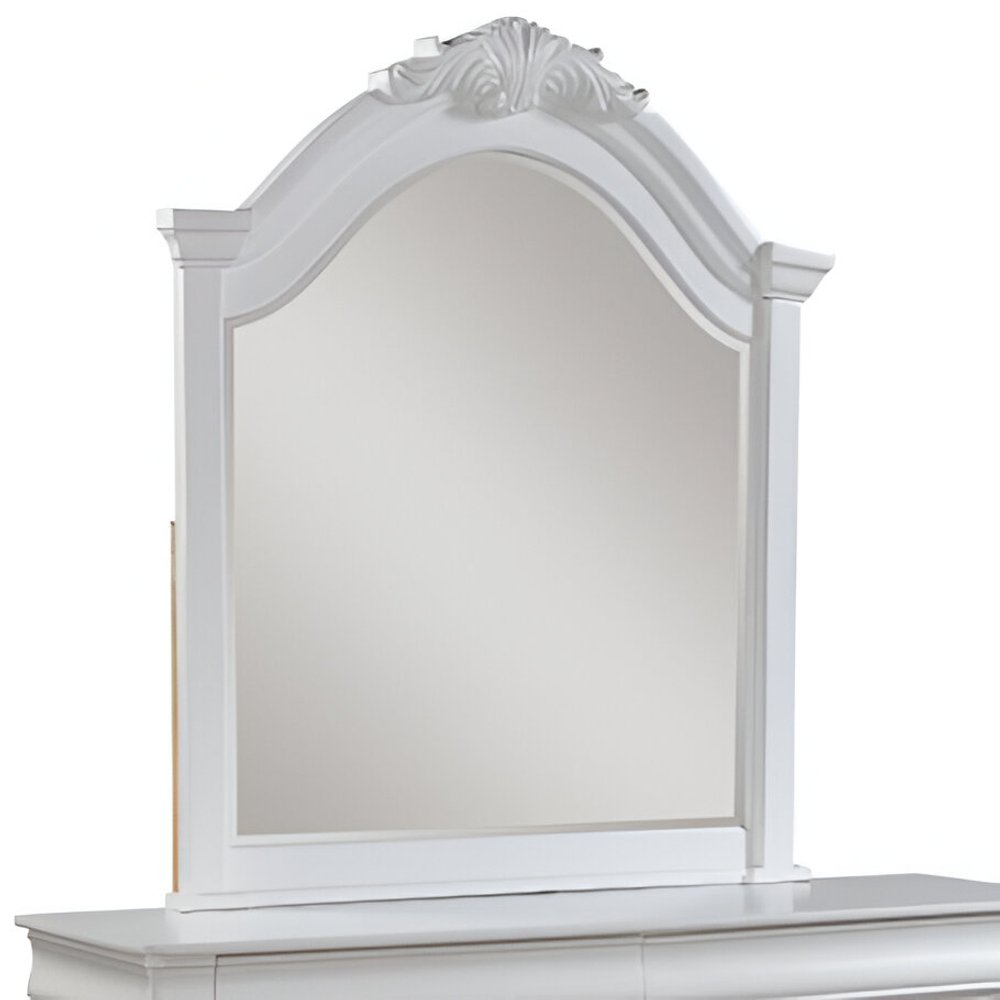 White Solid Wood Crowned Top Dresser Mount Framed Mirror - 43-inch