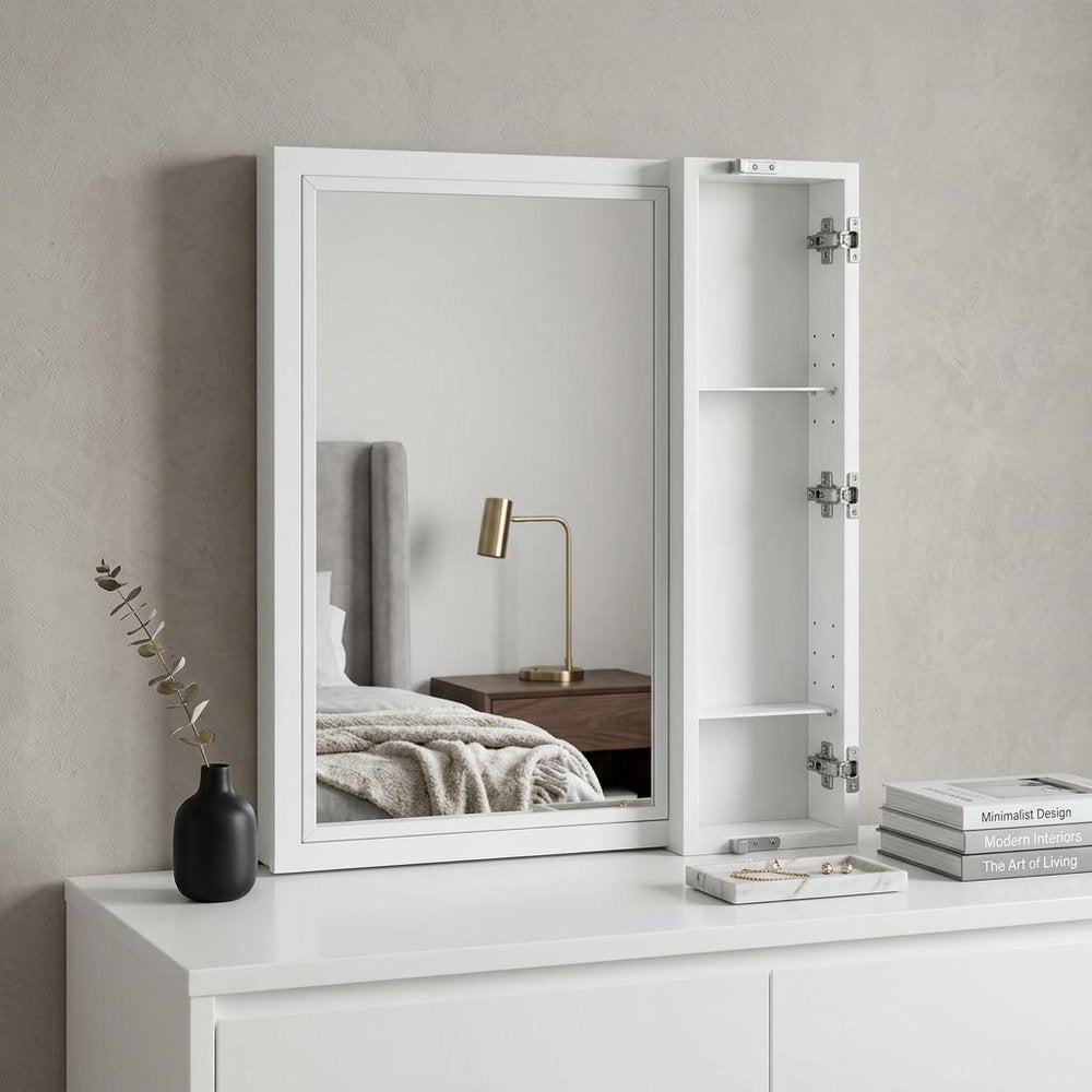 White Metal Framed Mounted Dresser Mirror - 32-inch
