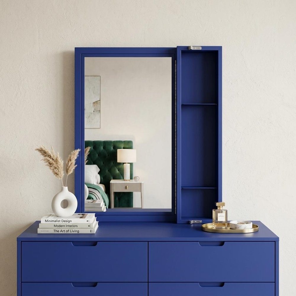 Blue Metal Framed Dresser Mirror - 32-inch