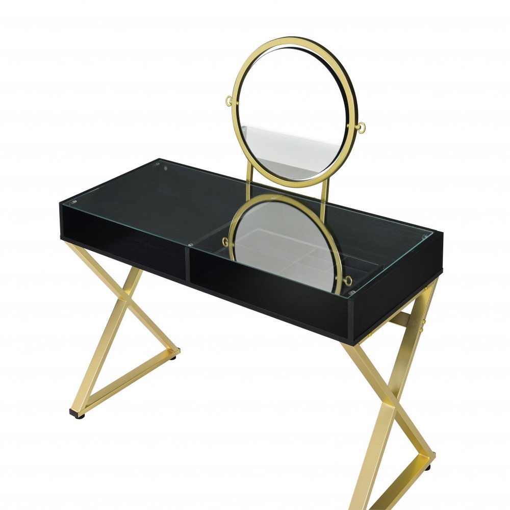 Black and Gold Mirrored Dresser - 42-inch
