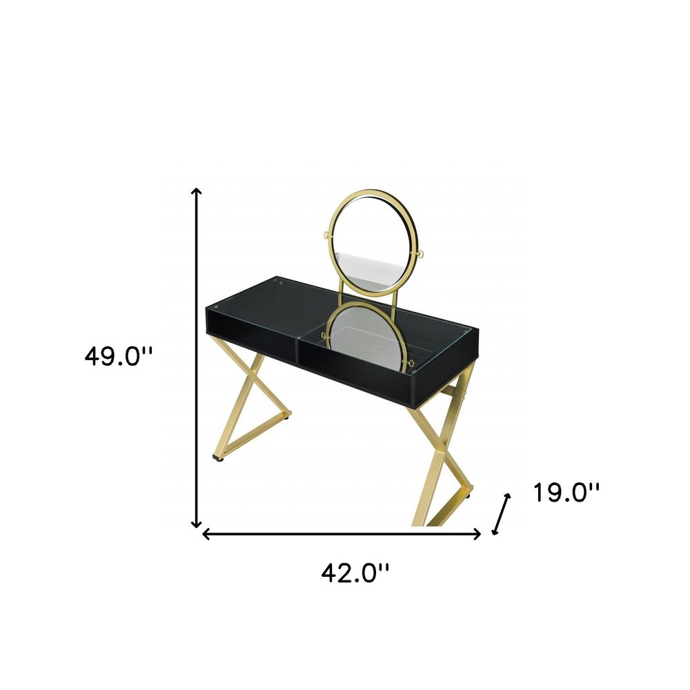 Black and Gold Mirrored Dresser - 42-inch