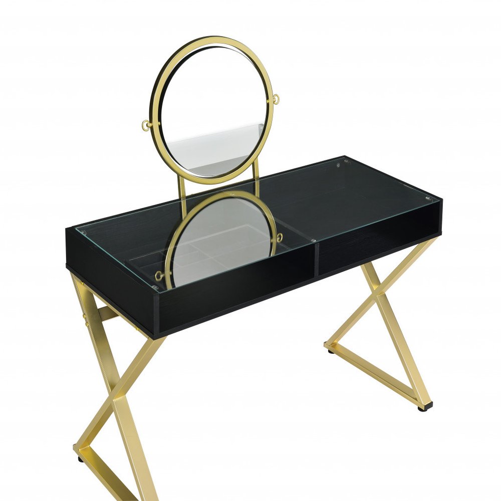 Black and Gold Mirrored Dresser - 42-inch
