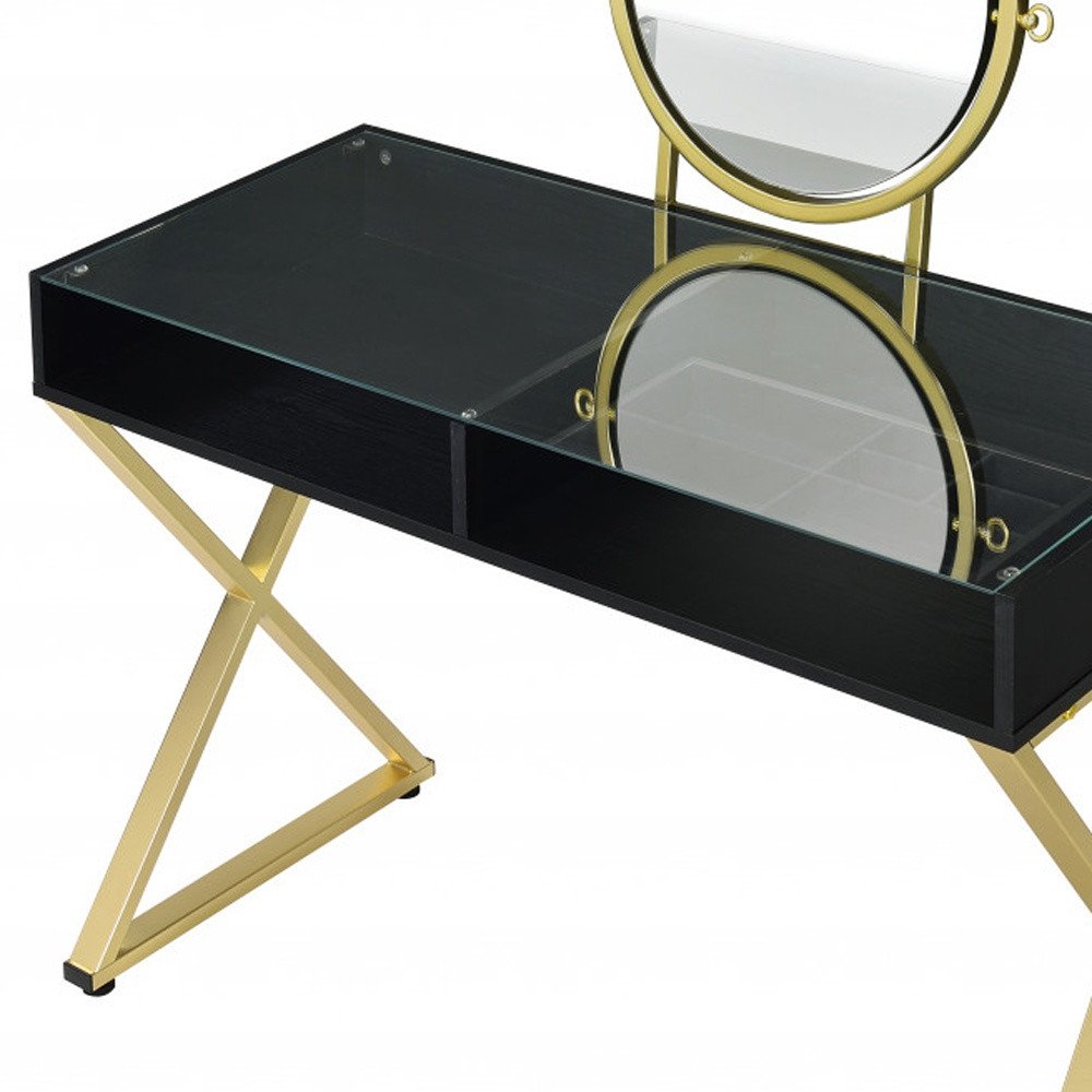 Black and Gold Mirrored Dresser - 42-inch