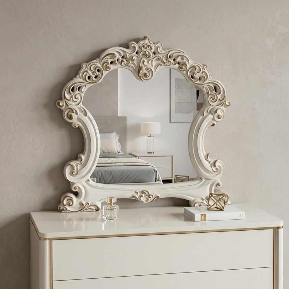 White Abstract Wood Framed Mounted Dresser Mirror - 45-inch