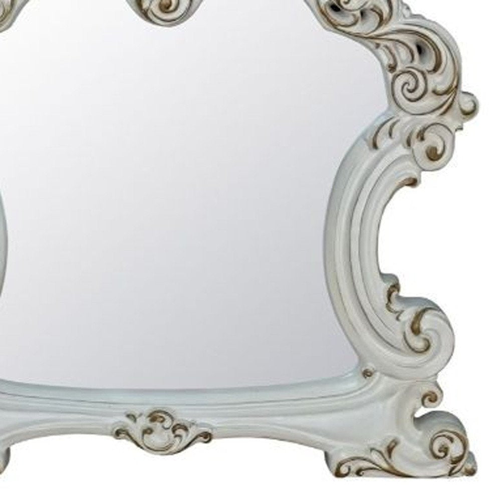 White Abstract Wood Framed Mounted Dresser Mirror - 45-inch